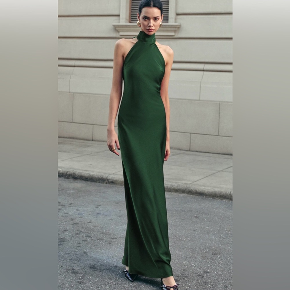 Commense Deep Green Halter Maxi Dress